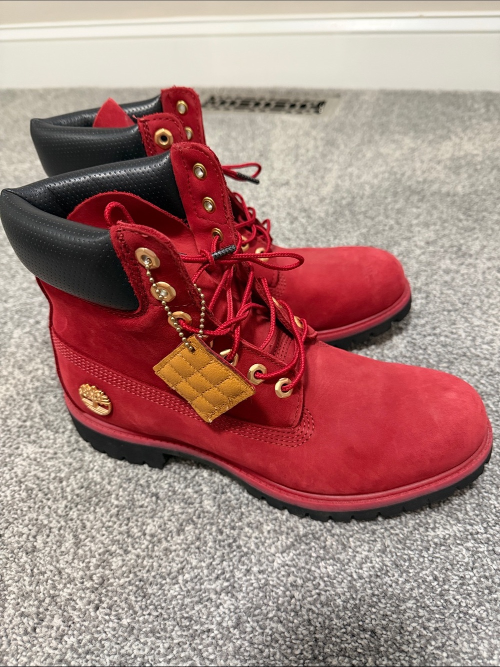 Timberland Red Suede Lace-Up Boots with Gold Eyelets